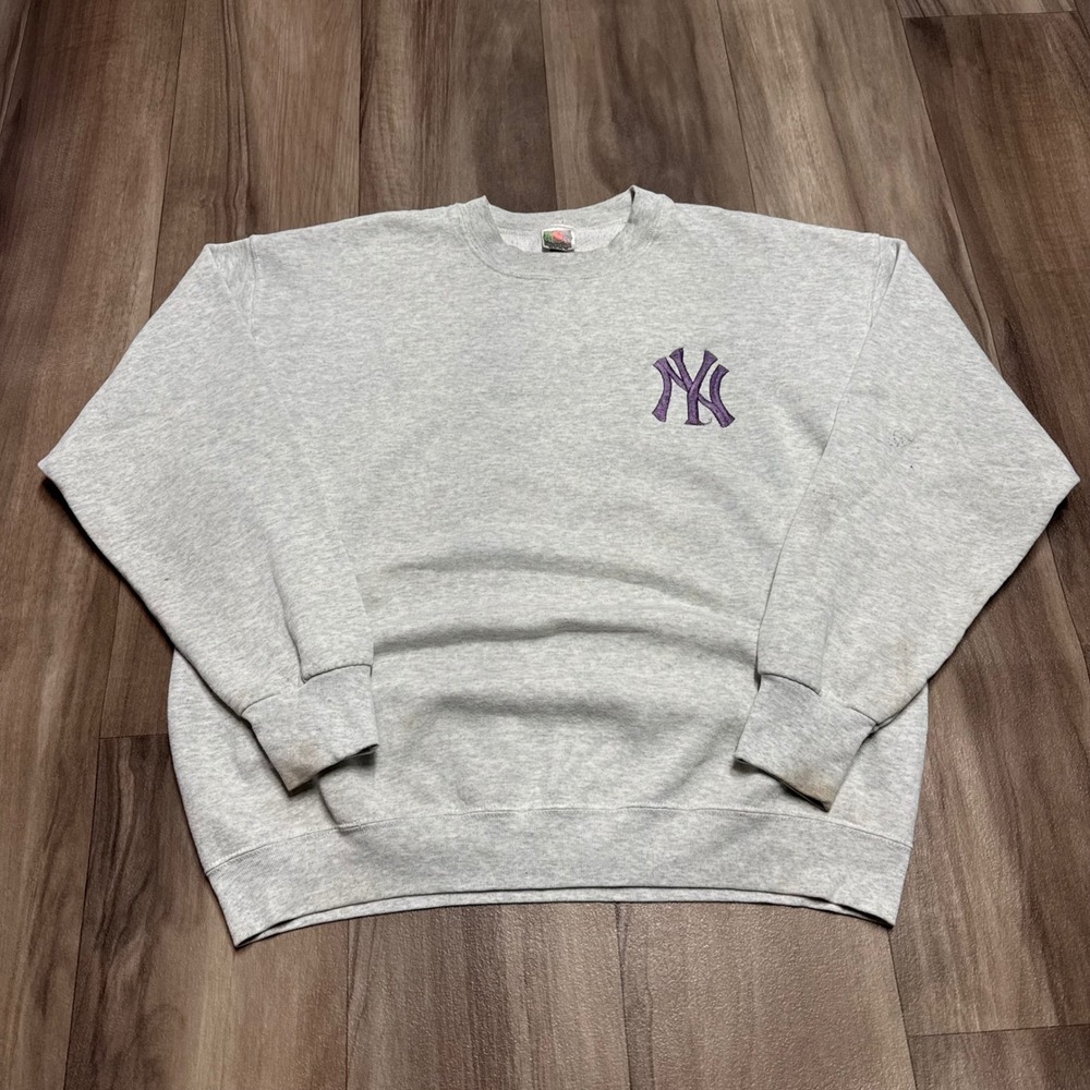 Vintage Fruit of the Loom New York Yankees Crewneck Sweatshirt Gray XL 90s MLB